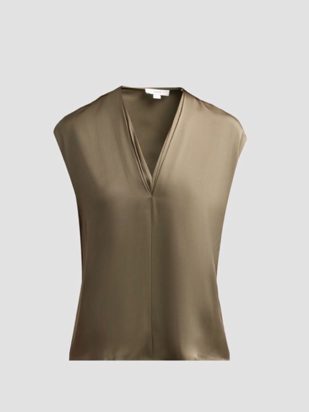 Vince Satin V-Neck Cap Sleeve Top - Olive XS